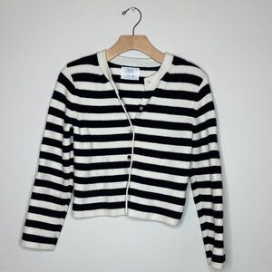 ZARA Women's Black and White Striped Cardigan